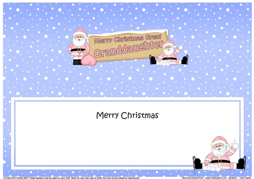 large DL Merry Christmas GREAT GRANDDAUGHTER with Santa insert