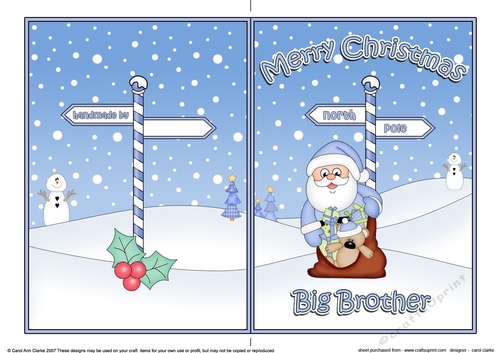 5 x 7 Quick Cut and Fold Card - Merry Christmas BIG BROTHER with Santa