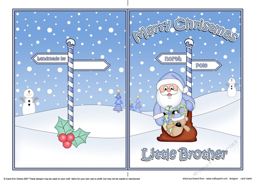 5 x 7 Quick Cut and Fold Card - Merry Christmas LITTLE BROTHER with Santa