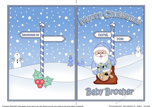 5 x 7 Quick Cut and Fold Card - Merry Christmas BABY BROTHER with Santa