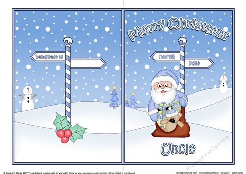 5 x 7 Quick Cut and Fold Card - Merry Christmas UNCLE with Santa