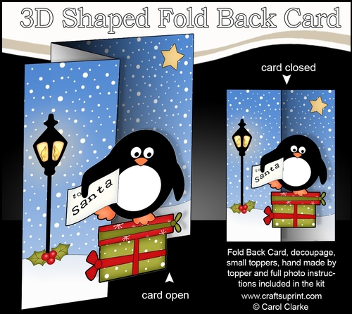 3D Shaped No-Hole Fold Back Christmas Card Mini Kit  - Pip Penguin has a Letter for Santa