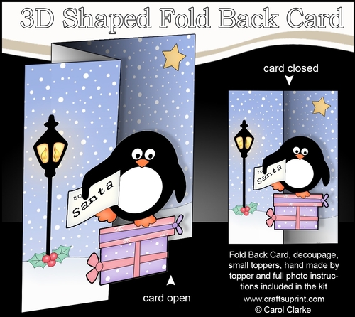 3D Shaped No-Hole Fold Back Christmas Card Mini Kit  - Pip Penguin has a Letter for Santa