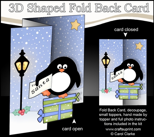 3D Shaped No-Hole Fold Back Christmas Card Mini Kit  - Pip Penguin has a Letter for Santa