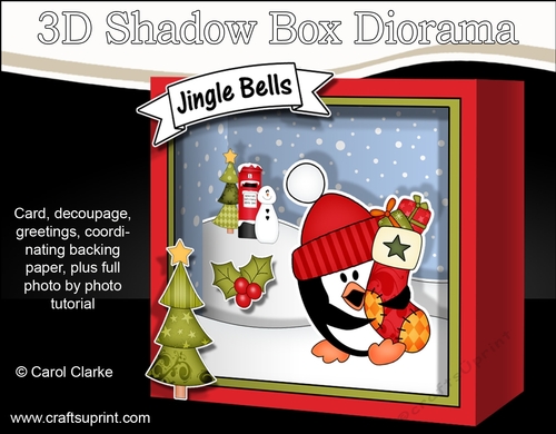 3D Christmas Diorama Shadow Box Card Mini Kit  - Penguin Pip has an Xmas Stocking