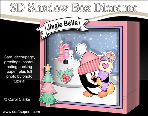 3D Christmas Diorama Shadow Box Card Mini Kit  - Penguin Pip has an Xmas Stocking