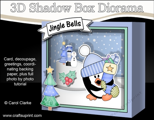 3D Christmas Diorama Shadow Box Card Mini Kit  - Penguin Pip has an Xmas Stocking