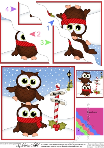 Christmas Little Hoot Owls at the North Pole Wavy Corner side stacker Topper