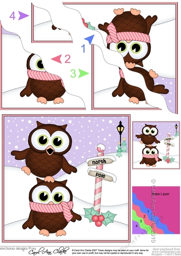 Christmas Little Hoot Owls at the North Pole Wavy Corner side stacker Topper