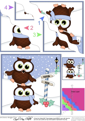 Christmas Little Hoot Owls at the North Pole Wavy Corner side stacker Topper