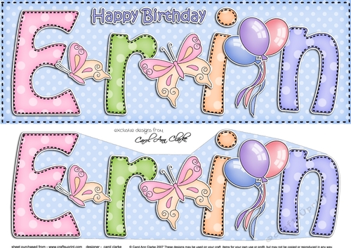 Large DL Happy Birthday ERIN 3D decoupage