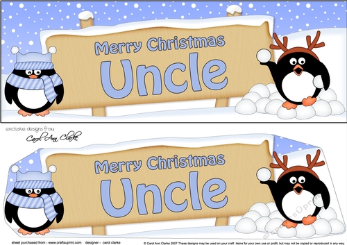 large DL Merry Christmas UNCLE with Penguins 3D decoupage