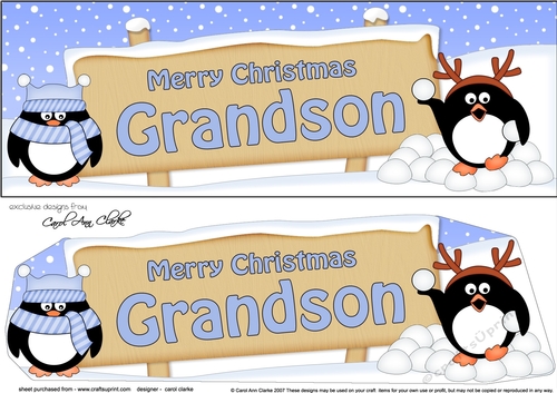 large DL Merry Christmas GRANDSON with Penguins 3D decoupage