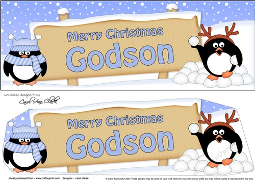large DL Merry Christmas GODSON with Penguins 3D decoupage
