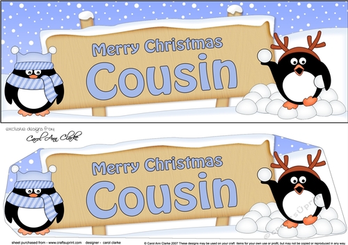 large DL Merry Christmas COUSIN with Penguins 3D decoupage