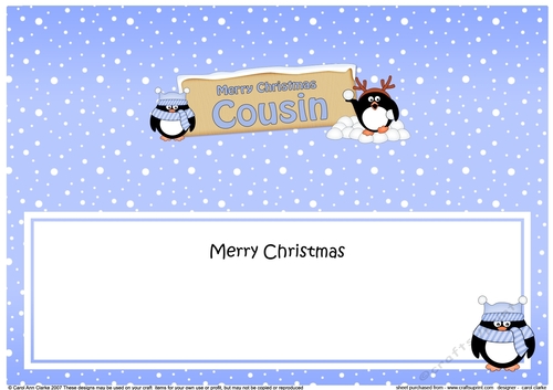 large DL Merry Christmas COUSIN with Penguins insert
