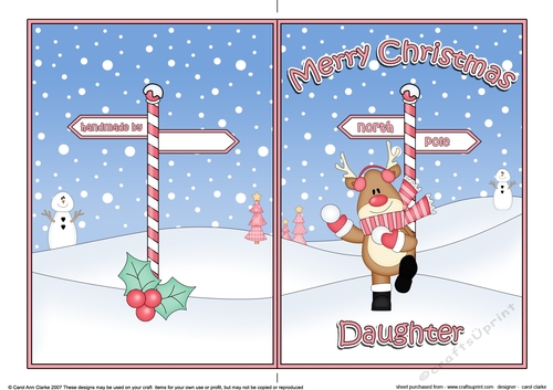 5 x 7 Quick Cut and Fold Card - Merry Christmas DAUGHTER with Rudolph