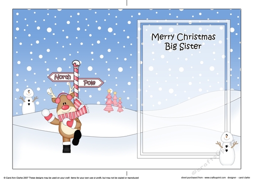5 x 7 matching insert -  Merry Christmas BIG SISTER with Rudolph