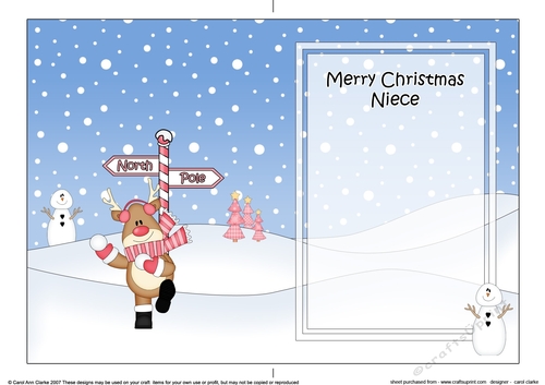 5 x 7 matching insert -  Merry Christmas NIECE with Rudolph