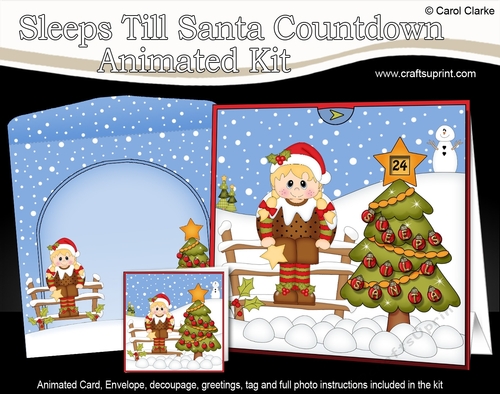 3D Animated Sleeps Till Santa Christmas Tree Countdown Card Kit - Fancy Dress Xmas Pudding