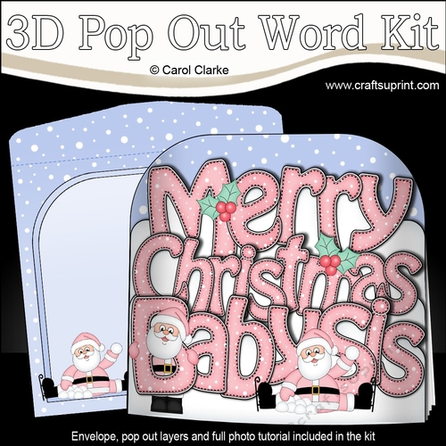 3D Pop Out Christmas Word Card Kit - Merry Christmas BABY SIS with Santa