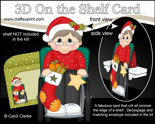 3D Christmas On the Shelf Card Kit - Christmas Wheelchair User Older Man has an Xmas Stocking