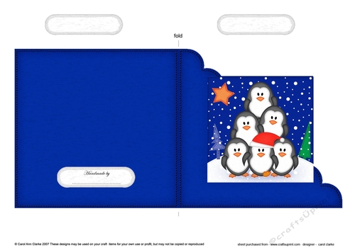 Cute Christmas Penguins Cut and Fold Corner Card 