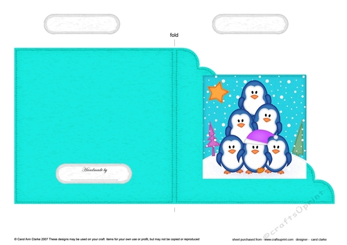 Cute Christmas Penguins Cut and Fold Corner Card 