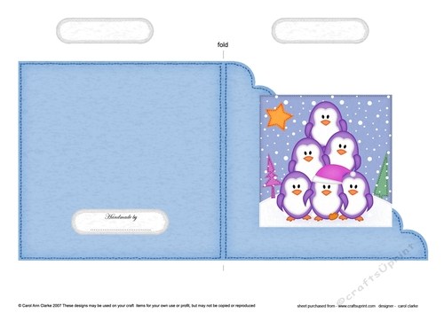 Cute Christmas Penguins Cut and Fold Corner Card 