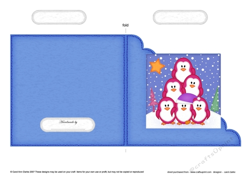 Cute Christmas Penguins Cut and Fold Corner Card 