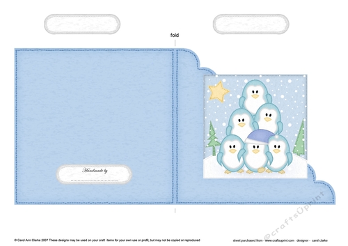 Cute Christmas Penguins Cut and Fold Corner Card 