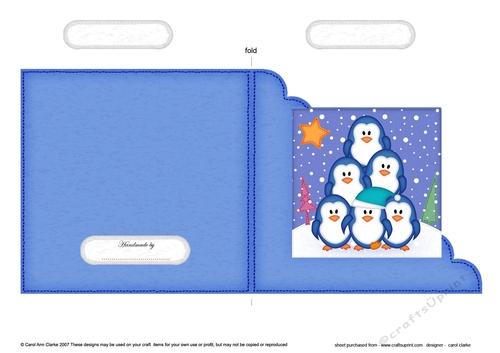 Cute Christmas Penguins Cut and Fold Corner Card 