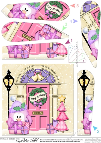 Cute Penguin at the Christmas Door Fan Pyramage Topper