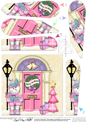 Cute Snowman at the Christmas Door Fan Pyramage Topper
