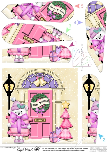 Cute Teddy Tess at the Christmas Door Fan Pyramage Topper