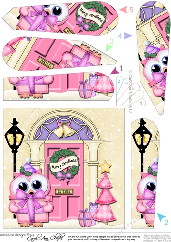 Cute Little Hoot Owl at the Christmas Door Fan Pyramage Topper