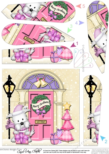 Cute Jock Westie Dog at the Christmas Door Fan Pyramage Topper