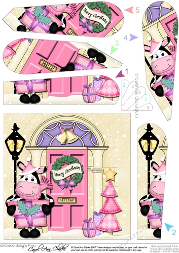 Cute Milly Moo Cow at the Christmas Door Fan Pyramage Topper