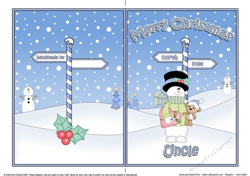 5 x 7 Quick Cut and Fold Card - Merry Christmas UNCLE with Snowman Rio