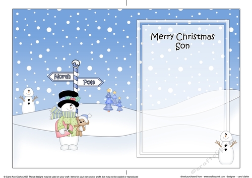 5 x 7 matching insert -  Merry Christmas SON with Snowman Rio