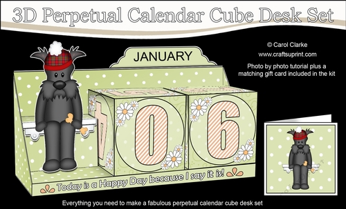 3D Everlasting Perpetual Calendar Desk Set Kit - Hamish Scottie Dog