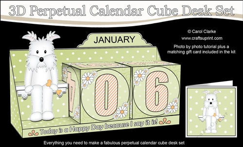 3D Everlasting Perpetual Calendar Desk Set Kit - Jock Westie Dog