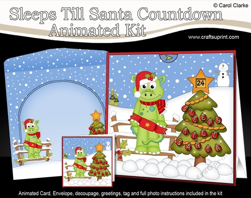 3D Animated Sleeps Till Santa Christmas Tree Countdown Card Kit - Denis Dinosaur