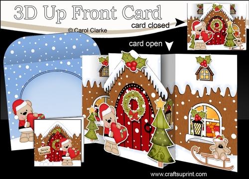 3D Up Front Card Kit -  Livvy Bear is at the Christmas Gingerbread House