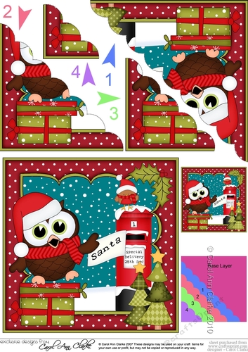 Christmas Little Hoot Owl has a Letter for Santa Scallop Corner Topper