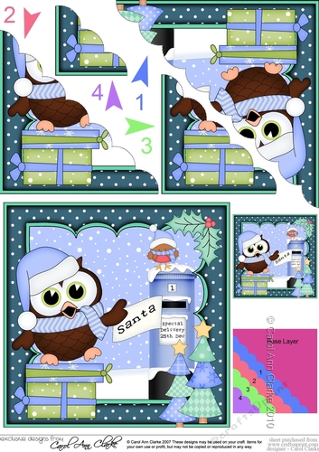 Christmas Little Hoot Owl has a Letter for Santa Scallop Corner Topper