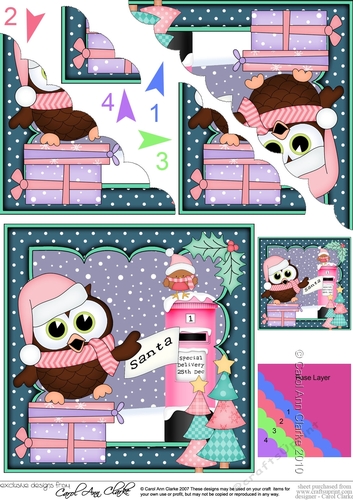 Christmas Little Hoot Owl has a Letter for Santa Scallop Corner Topper