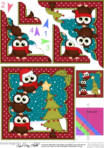 Christmas Little Hoot Owls put the Star on the Xmas Tree Scallop Corner Topper