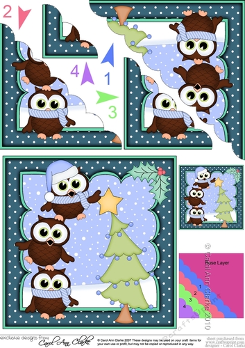 Christmas Little Hoot Owls put the Star on the Xmas Tree Scallop Corner Topper