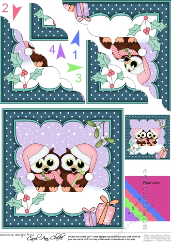 Christmas Little Hoot Owls are in Love Scallop Corner Topper